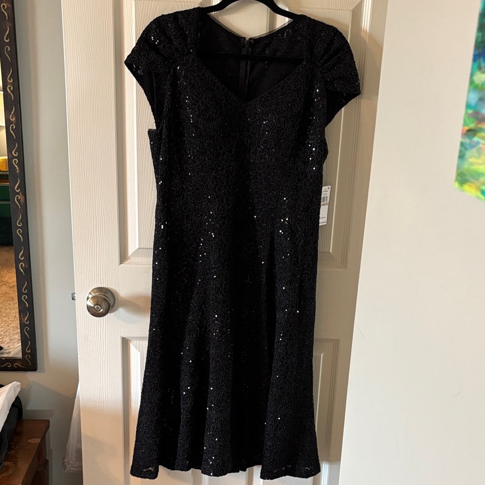 Alex Evenings Black Sequin Midi Dress